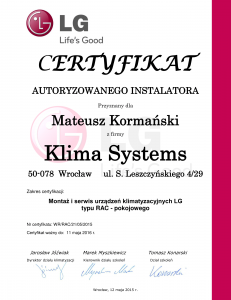 Certyfikat Autoryzowanego Serwisu LG